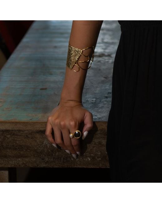 Ebru Jewelry Metallic Golden Flame Arm & Cuff Bracelet