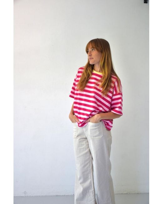 Mind Traveler Pink Nunu And Fuchsia Striped T-Shirt