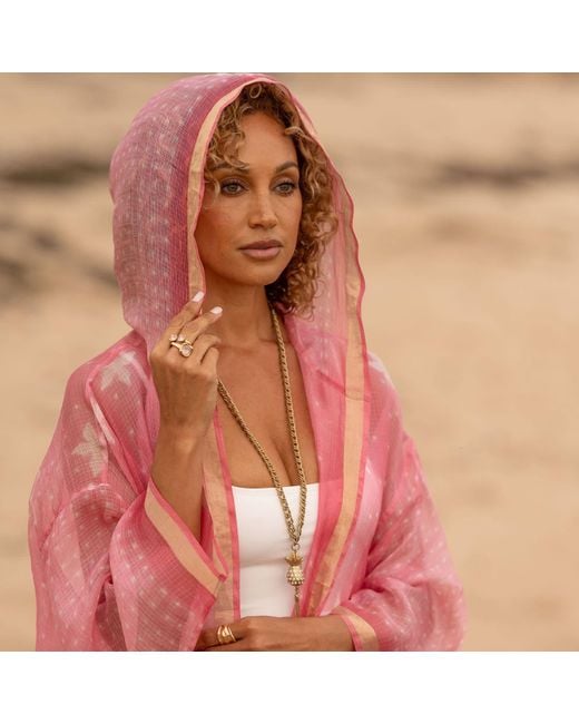 Tiger and the Monkey Pink The Gabriella Handloomed Sheer Silk Shibori Coverup Duster