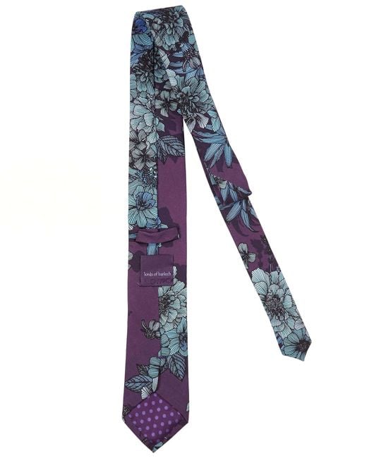 Lords of Harlech Purple Taddeo Valencia Floral Merino Tie for men