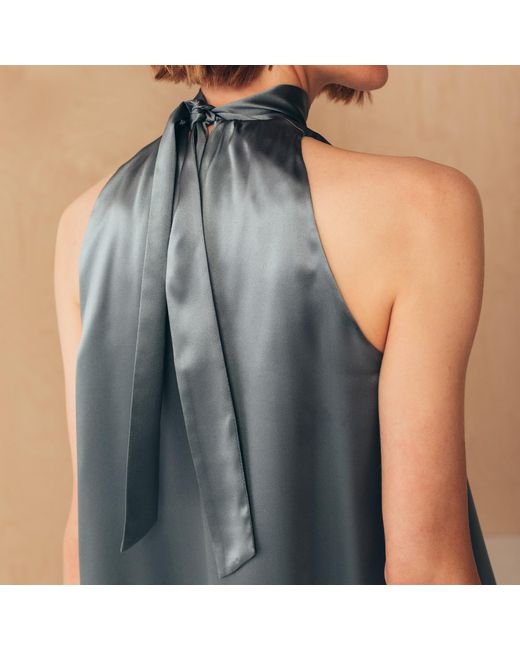 MIONÈ Blue Short Silk Dress With High Neck