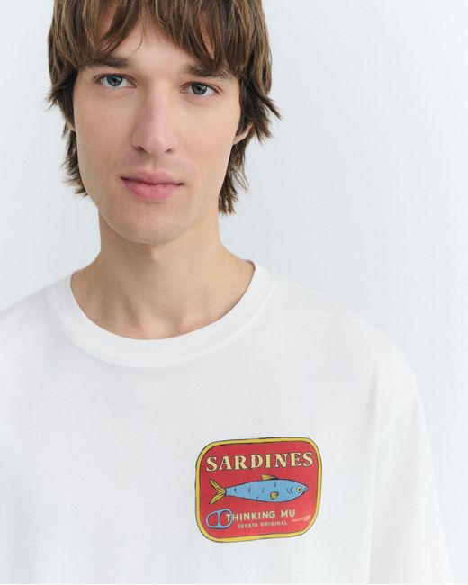 Thinking Mu White Aaron Sardines T-Shirt for men