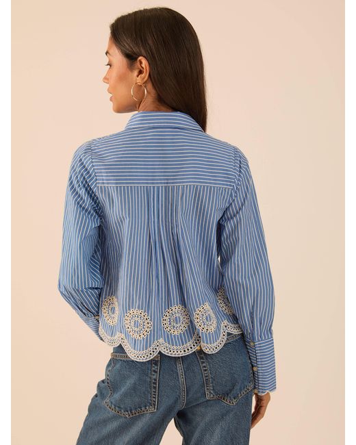 Rose & Nancy Blue Leonie Embroidery Hem Stripe Shirt