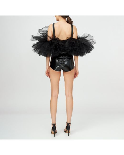 LIA ARAM Black High-Waisted Faux-Leather Shorts