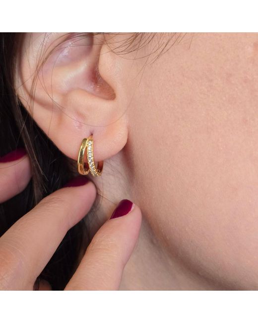 Harfi Metallic Diamond April Birthstone Double Hoop Small Huggie Plated Earrings