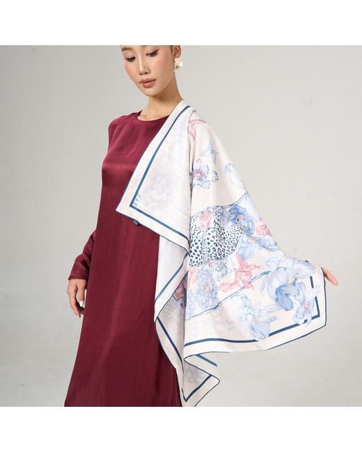 Silk and Bears Blue Leopard & Floral Silk Twill Scarf – Printed Mulberry Silk, Gift For Her