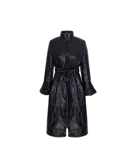 concept A trois Black Quilted Midi Jacket With Collar & Drawstring