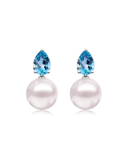 Kai Fine Jewelry Blue Sterling Natural Topaz & Freshwater Pearl Venus Tears Convertible Earrings