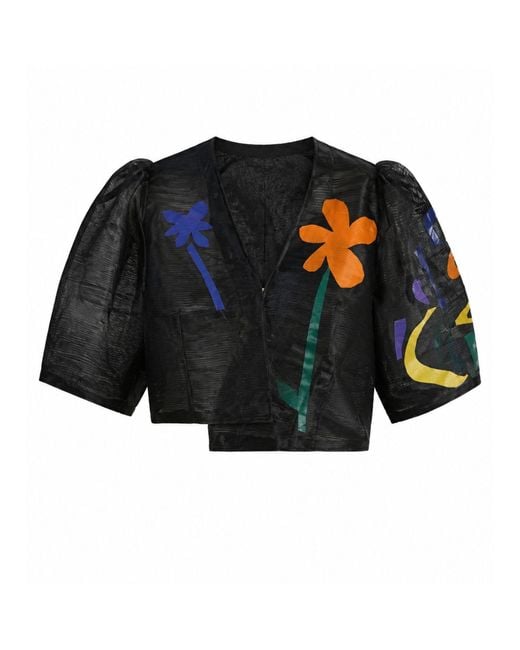 Miro Misljen Black Silk Printed Bolero