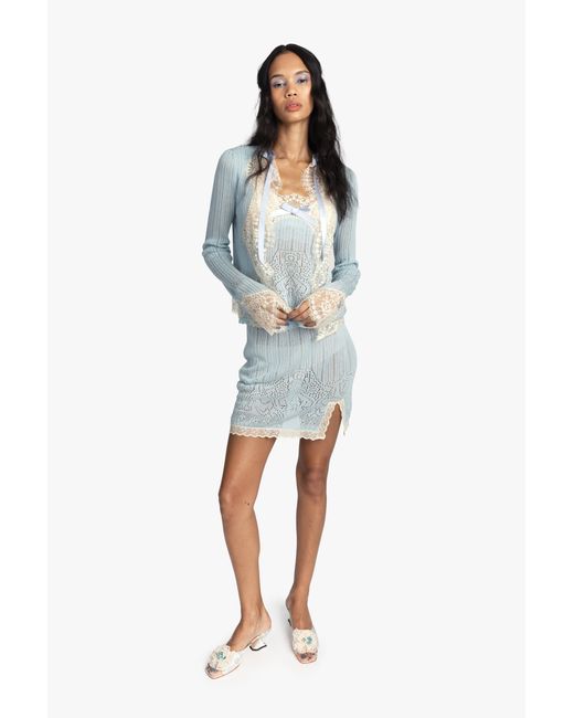 Anna Sui Blue Lingerie Lace Knit Cardigan