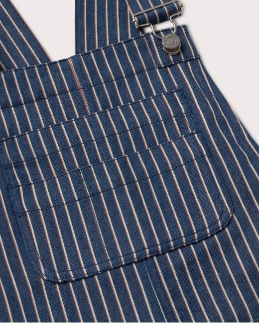 Thinking Mu Blue Short Dress Pichi Stripes Natural Dye Railway Rafaela