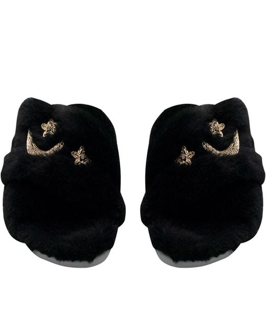 Rettrose Black Isabel Luxury Plush Diamanté Embellished Handmade Slipper