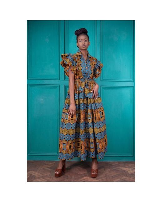 Ohema Ohene Green Akua Cotton African Print Maxi Dress