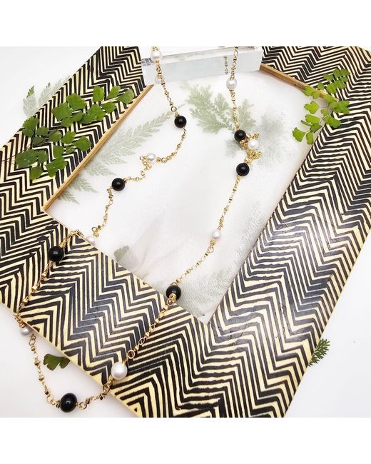 Farra White Obsidian And Pearls Long Necklace