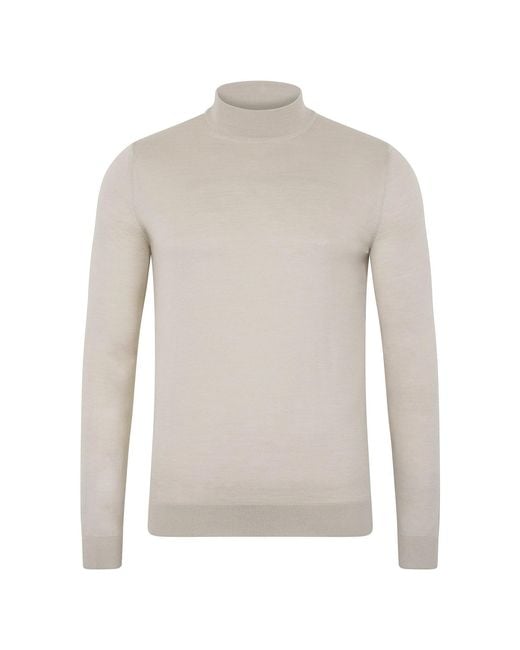 Paul James Knitwear Gray Neutrals Superfine Riccardo Merino Silk Mock Turtle Neck Jumper for men