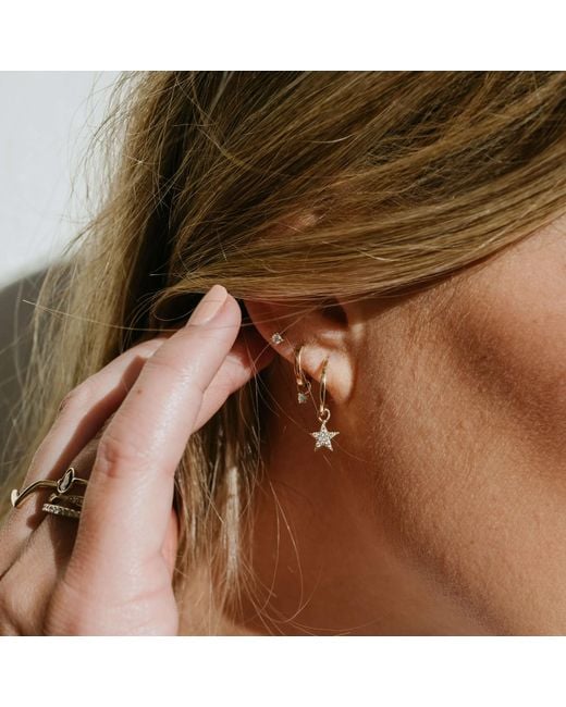 Zohreh Metallic Celestial Diamond Star Hoop Earrings 9K