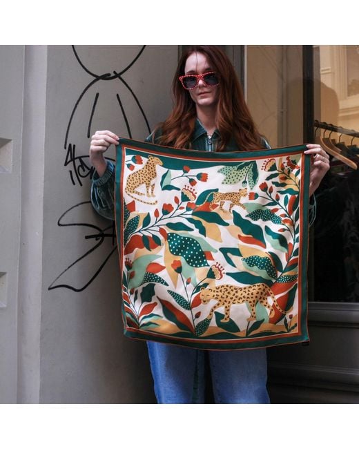 Jessie Zhao New York Green Double Sided Silk Scarf Of Wonderland