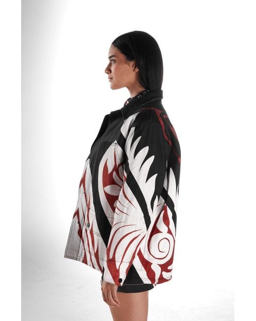 Born in Exile Black Oversized Printed Denim Parka
