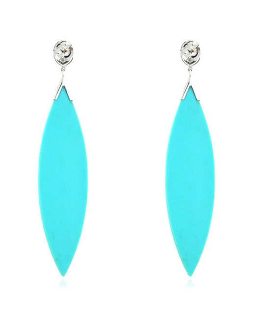 Artisan Blue Bakelite & Diamond Long Drop Earrings