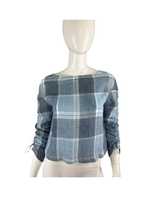 SNIDER Blue Plaid Drawstring Top