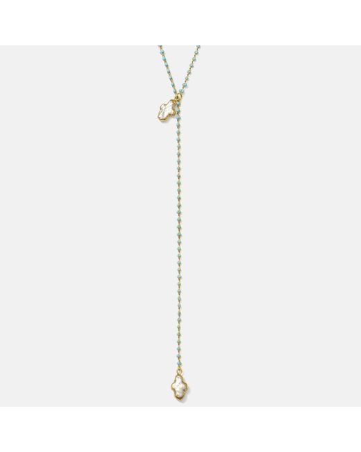 Alexie of Athens Metallic Delphi Cross Pearl Lariat