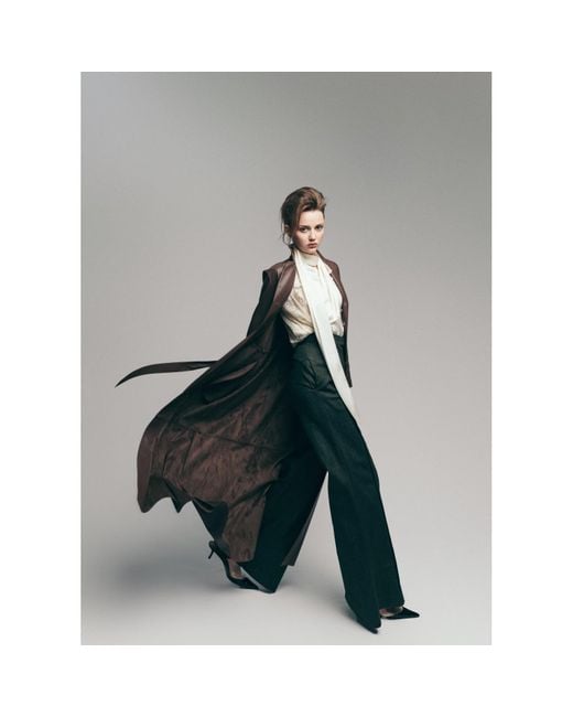 Julia Allert Brown Long Button-Up Eco-Leather Trench