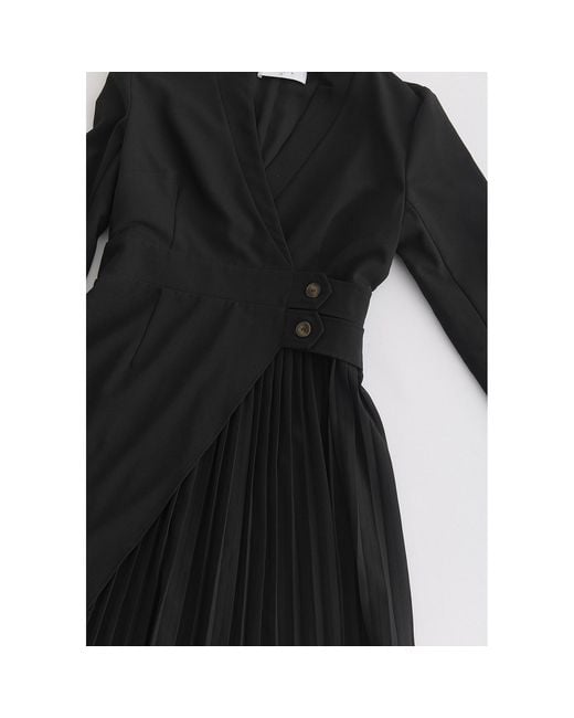 Paisie Black Tailored Blazer Dress With Pleated Skirt