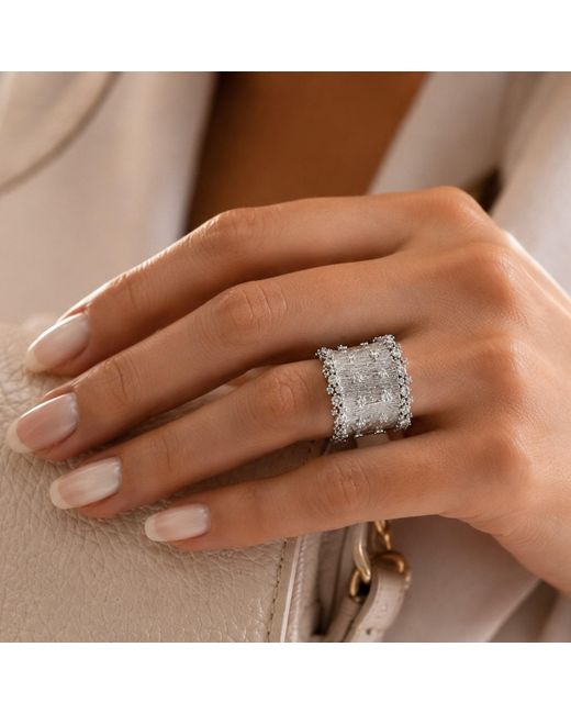 Nuvv Collection White Adjustable Crystal Cuff Ring – Statement Ring