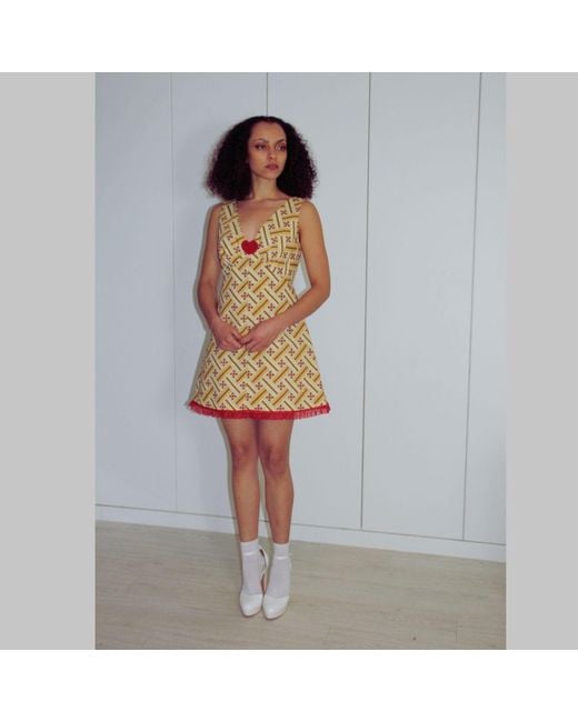 Couture to Your Door Yellow Geometric Babydoll Mod Aline Mini Dress