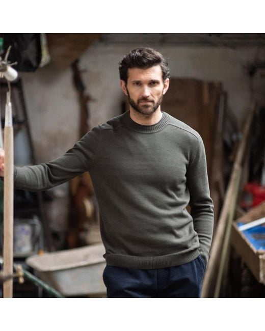 Paul James Knitwear Green Lightweight Cotton Linen Slaithes Saddle Shoulder Jumper for men
