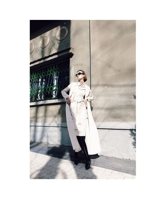 Julia Allert Natural Neutrals Long Button-Up Eco-Leather Trench Ecru