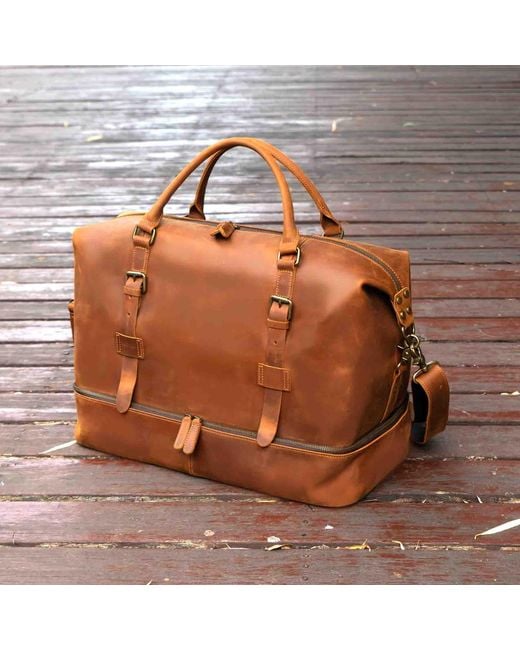 Touri Brown Genuine Leather Weekender With Outerwear Compartment for men