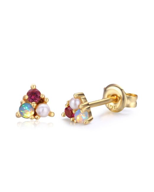 Azura Jewelry New York Metallic Opal Tourmaline Pearl Trio Stud Earrings