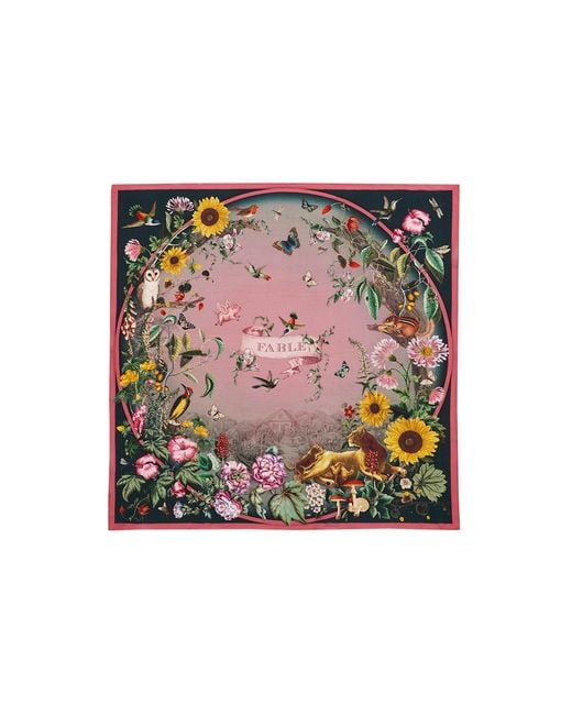 Fable England Pink Circe Narrative Silk Blend Square Scarf