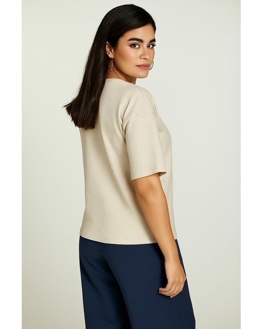 Conquista Natural Neutrals Oversized Jacquard Cotton-Blend T-Shirt With Elbow-Length Sleeves