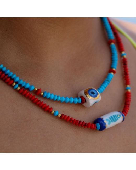 1610Istanbul Metallic Santorini Coral Necklace