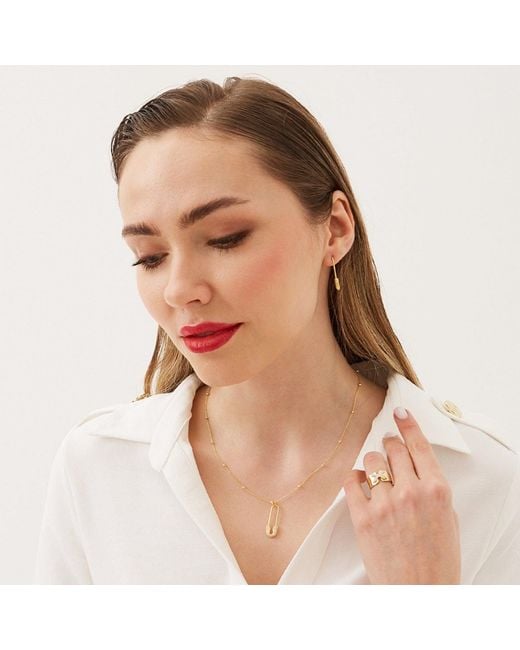 Spero London Metallic Sterling Jewelled Safety Pin Necklace With Beaded Chain & Earring Set