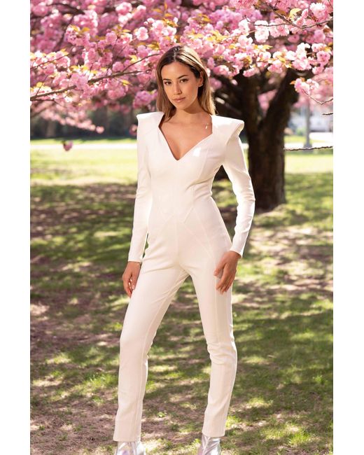 Harmonia Ny Natural Neutrals Minimalistic Eggshell Catsuit By Dani Watanabe