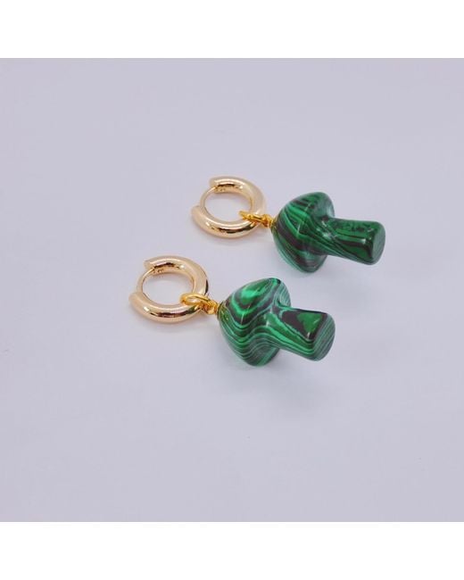 VALERIE CHIC Green Mushroom Malachite Earrings 18K