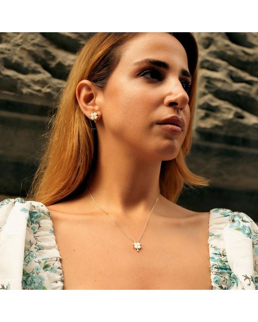 Spero London Metallic Opal Four Leaves Clover Sterling Stud Earring