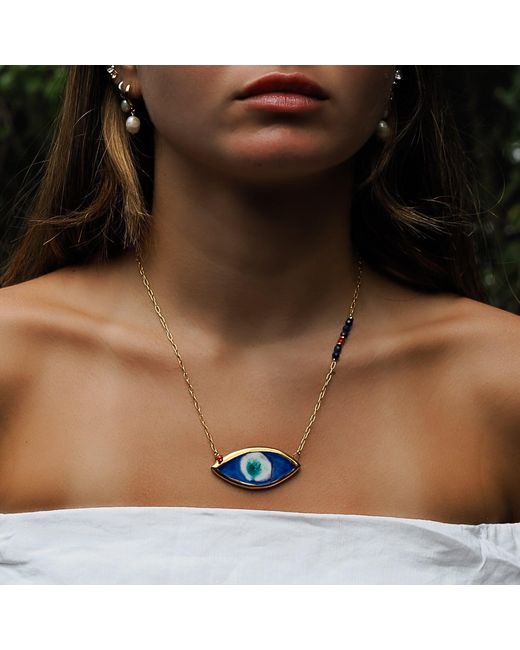 Ebru Jewelry Blue Handmade Ceramic Evil Eye Unique Necklace