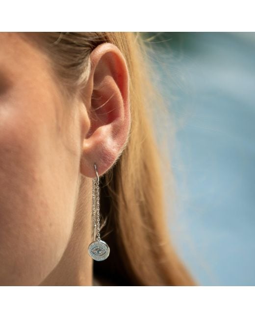 Scream Pretty White Threader Earrings with Evil Eye Charm