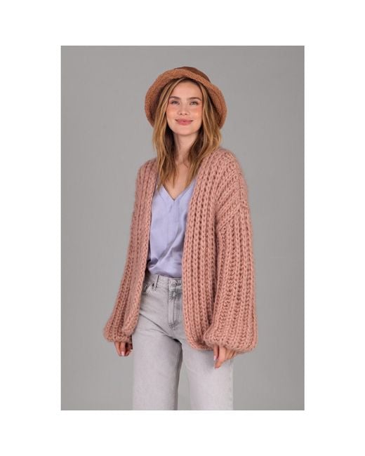 Saachi Pink Chunky Knit Oversized Light Cardigan Sweater