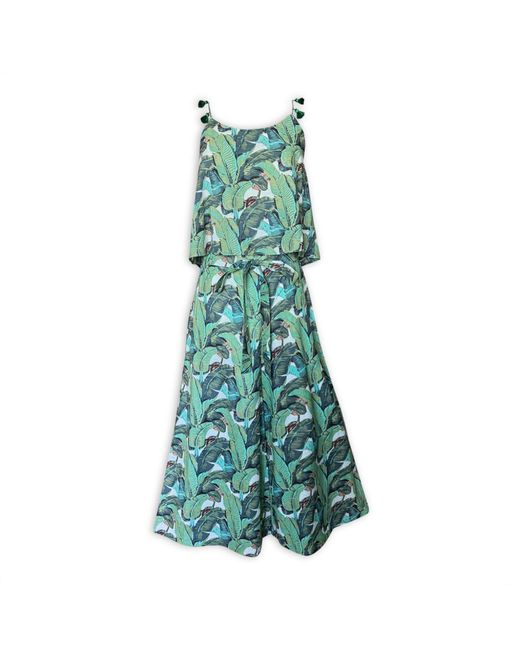 Pick Happy Green Matching Set Cotton Wide Pant & Little Top With Silk Tassels