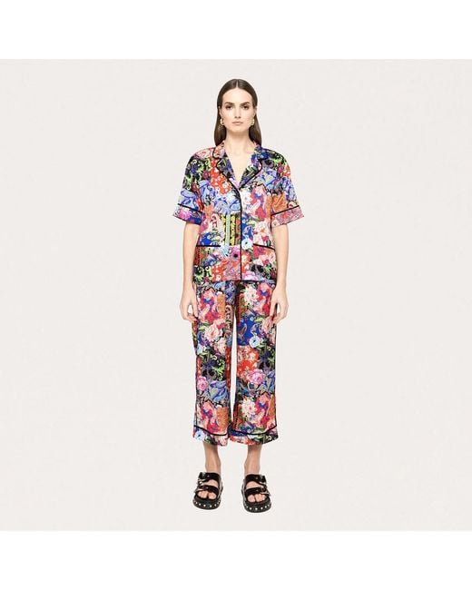 Nissa Multicolor Floral-Print Satin Shirt