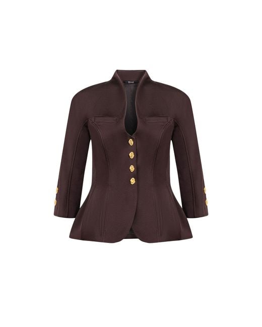 Nocturne Brown Boned Stand Collar Jacket