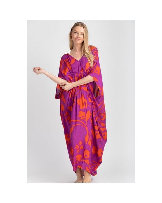 Saachi Red Bold Floral Deep Kaftan Maxi