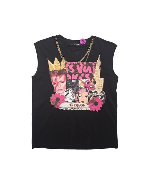 Circular Path Black X Love Tara Sleeveless Round Neck Necklace T-Shirt
