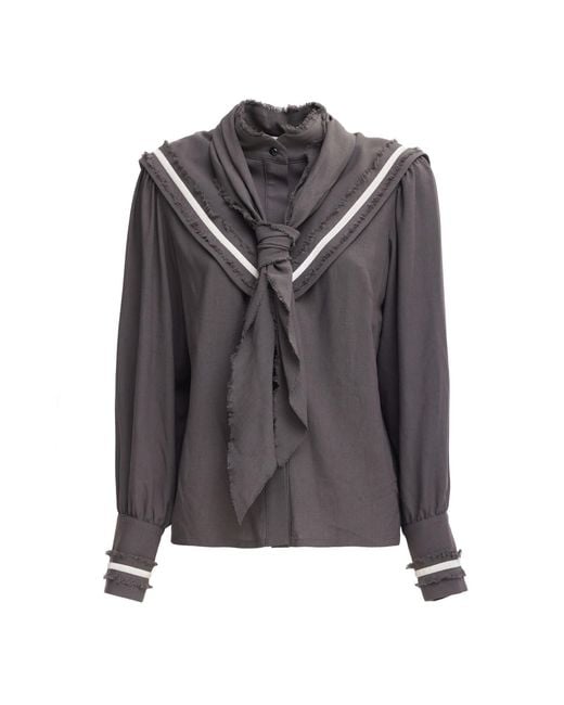 Julia Allert Gray Tie Front Long Sleeve Blouse –
