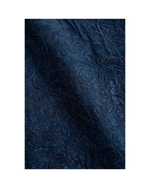 Modenaire Blue Textured Zip Jacket With Point Collar Tonal Pattern for men